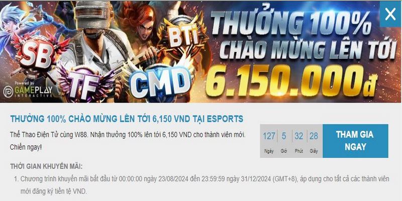 Khuyến mãi W88 nhận thưởng chào mừng khi nạp tiền